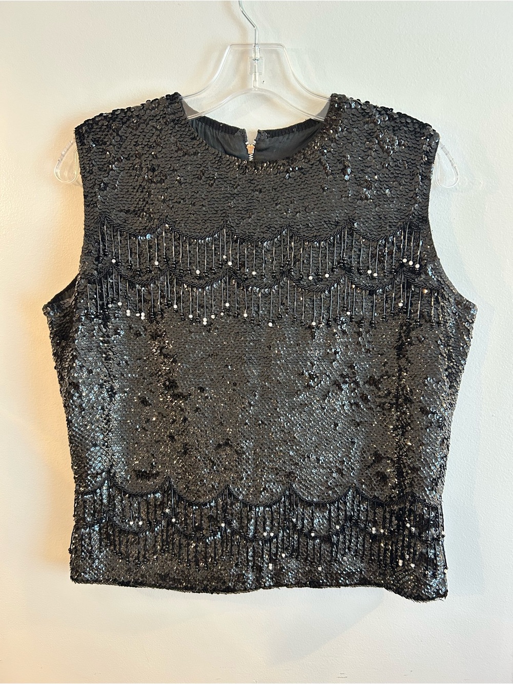 Vintage Black sequined beaded sleeveless evening top mid century style